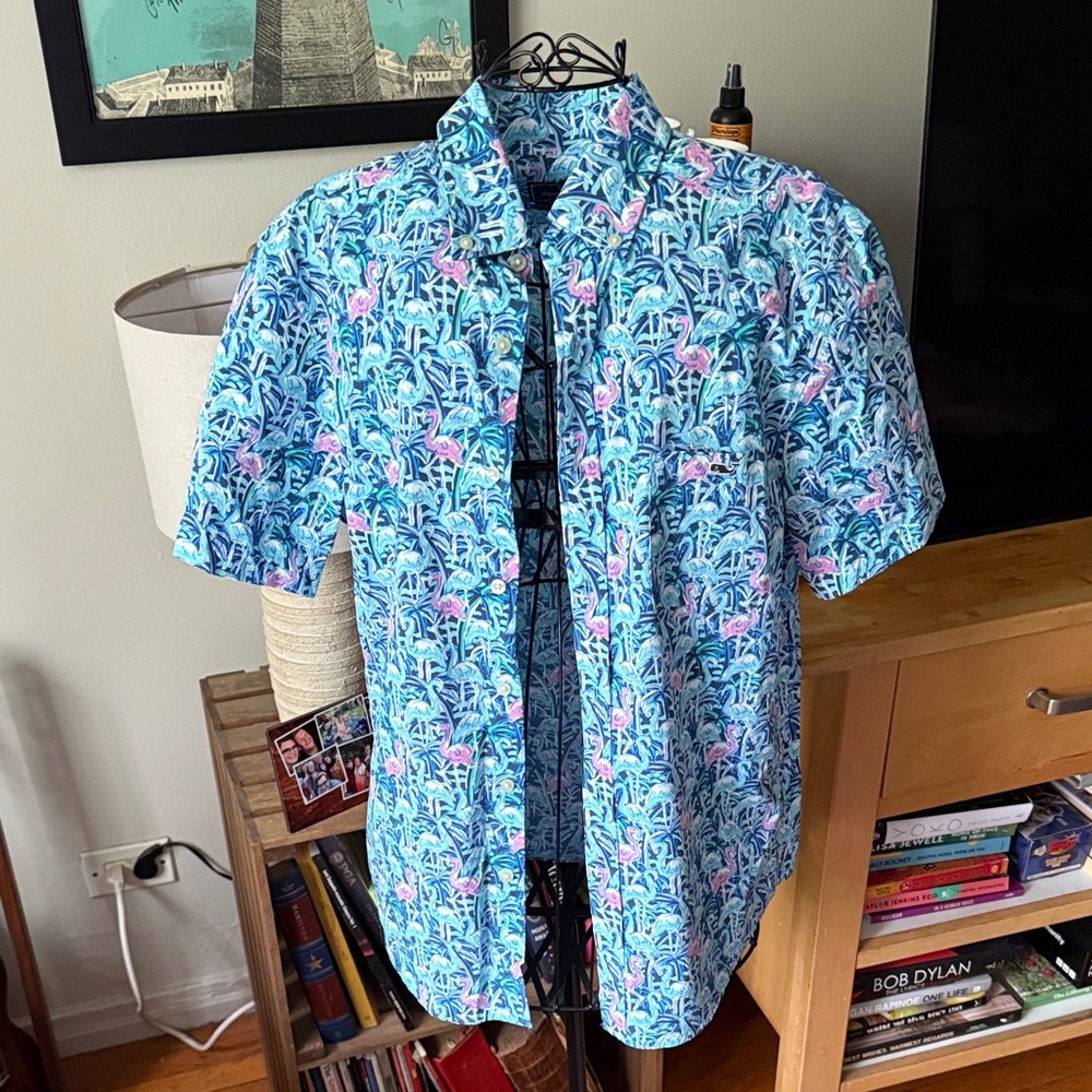 Vineyard Vines Blue and Pink Floral Shirt